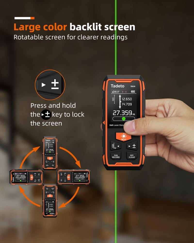 Tadeto Dual Laser Measuring Tool, 393FT/120M Bilateral Laser Measurement Tool Backlit LCD Display, Rechargeable Laser Measure with Ft/in/M Multiple Units Length/Area/Volume/Angle - Image 5